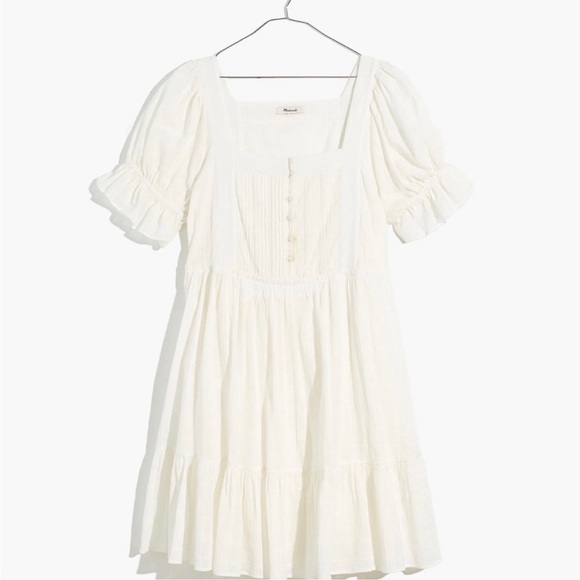 Madewell Puff Sleeve Cotton White Ruffled Short Sleeve Dress Medium - Picture 5 of 8